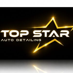 Top Star Auto Detailing logo with glowing gold stars on black background